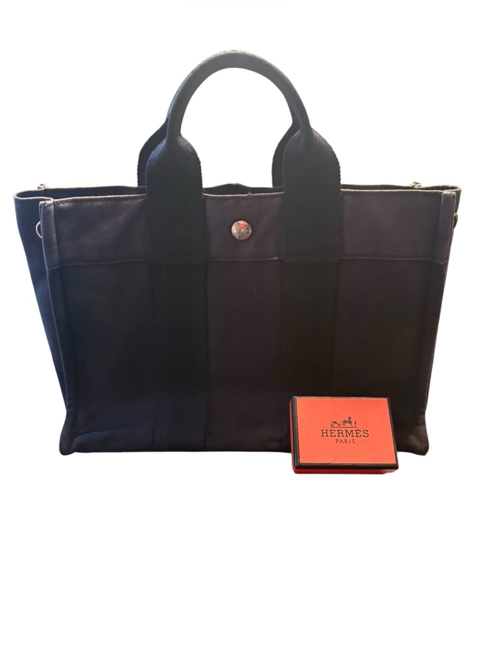 Hermes Navy Canvas Tote Bag Bundle